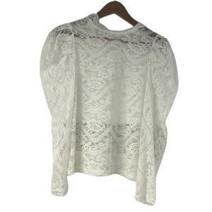 Azaka Paris NWOT Woman's Ivory Lace Statement Long Sleeve Cropped Top Medium
